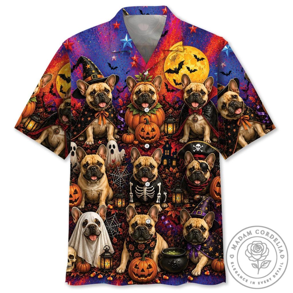 Funny Halloween Shirt French Bulldog Costume Full Moon Hawaiian Shirt