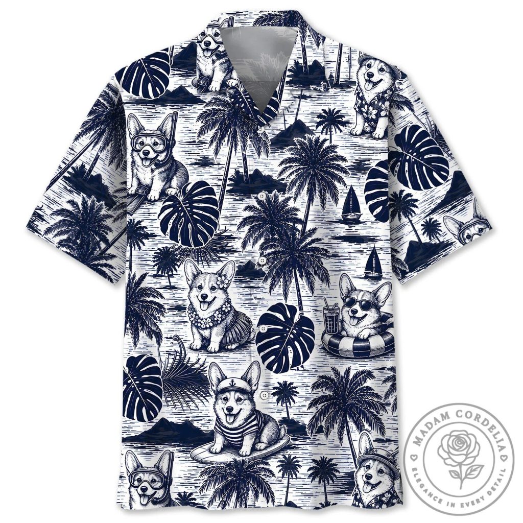 Vintage Tropical Corgi Summer Vacation Hawaiian Shirt
