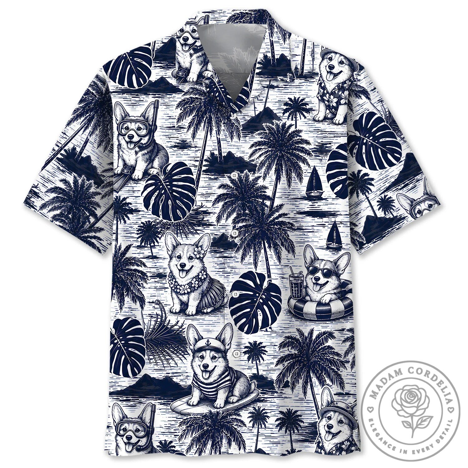 Vintage Tropical Corgi Summer Vacation Hawaiian Shirt