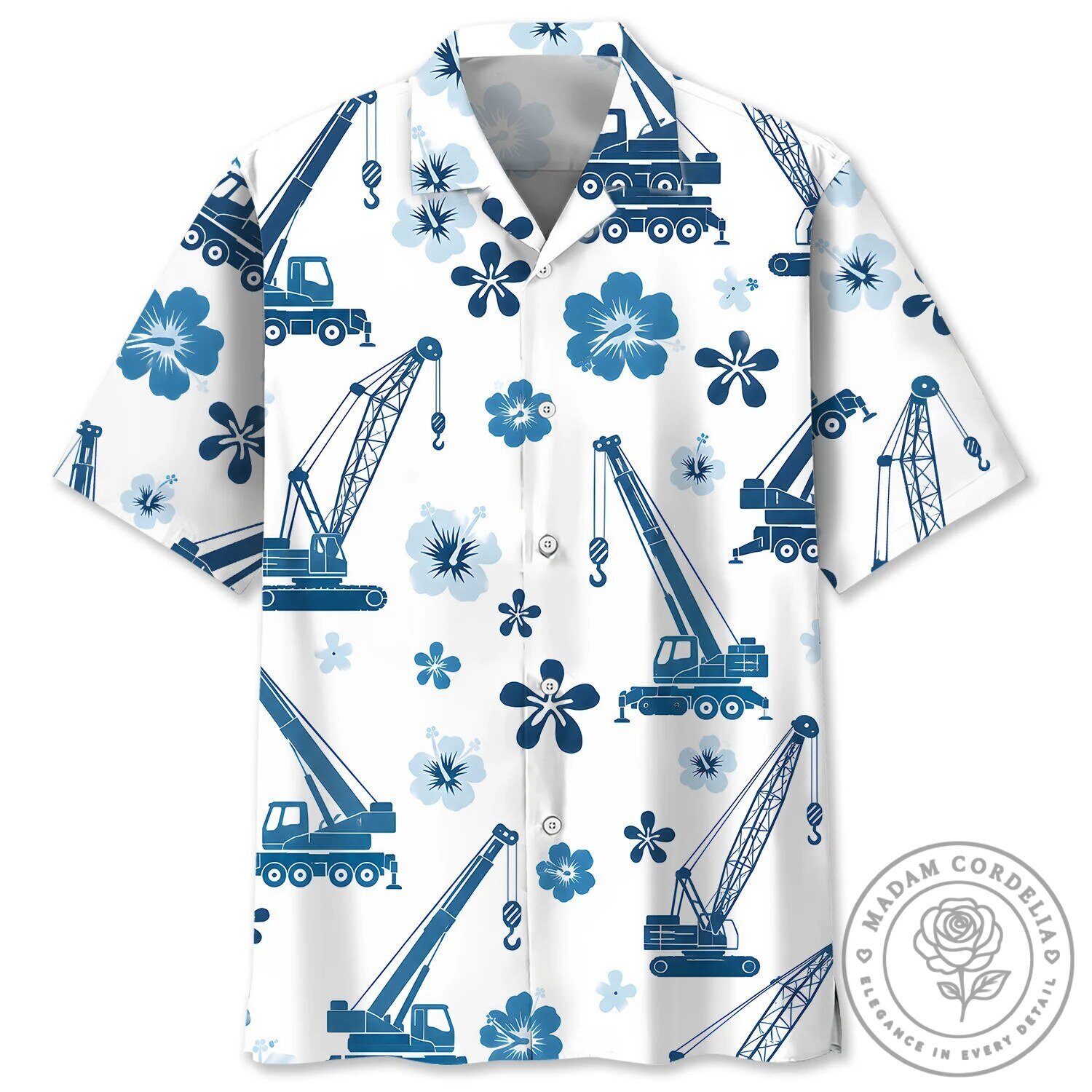 Crane Operator Blue Hibiscus Pattern Hawaiian Shirt