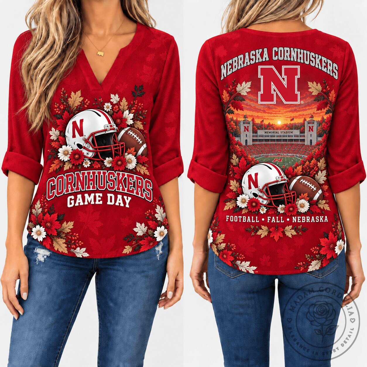 Nebraska Cornhuskers Game Day Football Long Sleeve V-Neck Shirt