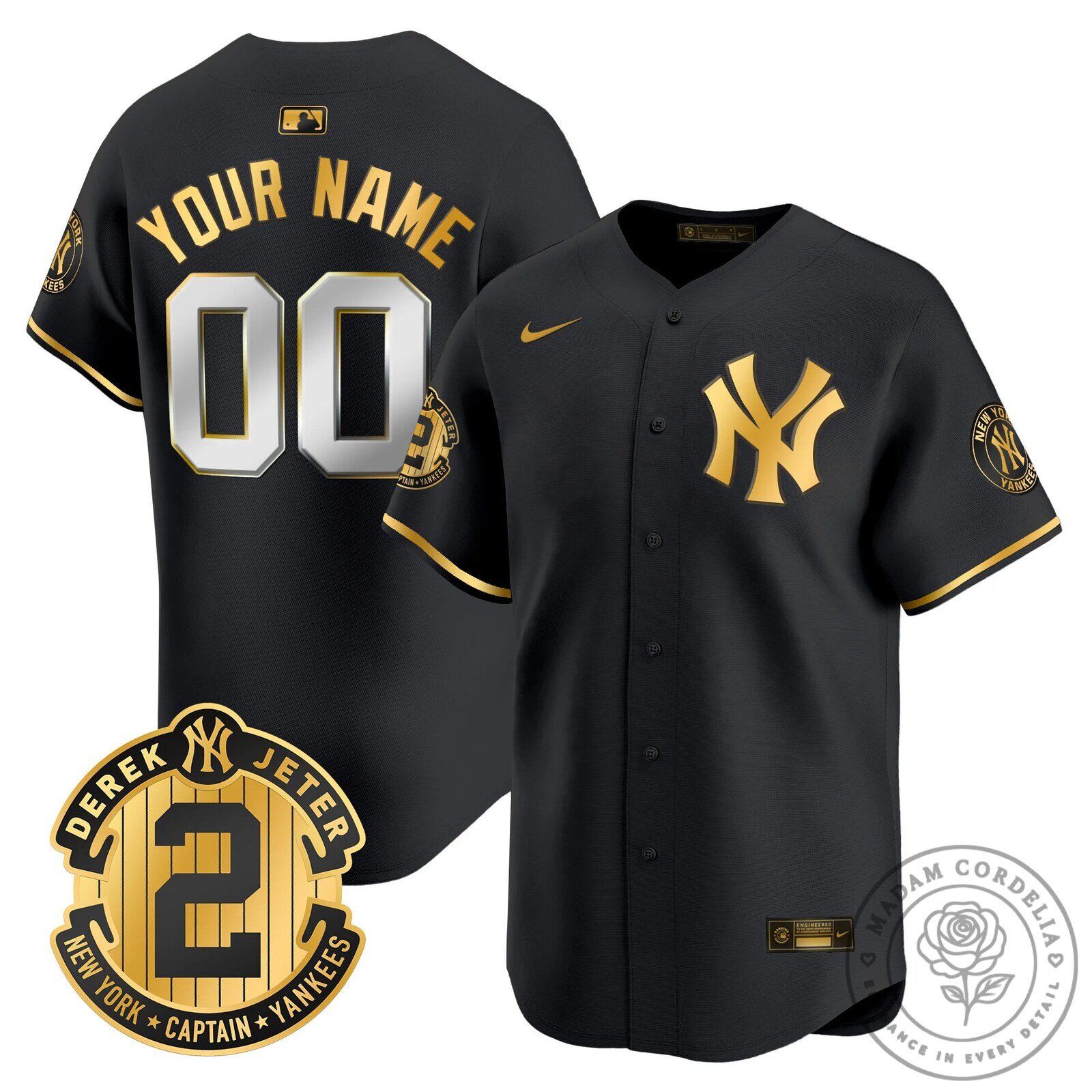 New York Yankees Black Gold Baseball Jersey by Derek Jeter