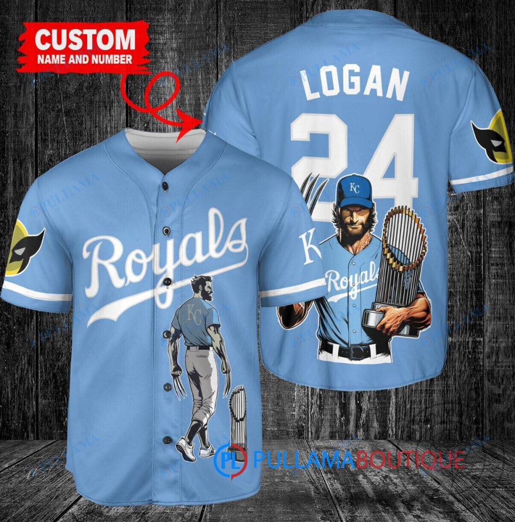 Wolverine Logan Kansas City Royals Baseball Jersey with World Series Trophy 6 Wolverine Logan Kansas City Royals Baseball Jersey with World Series Trophy