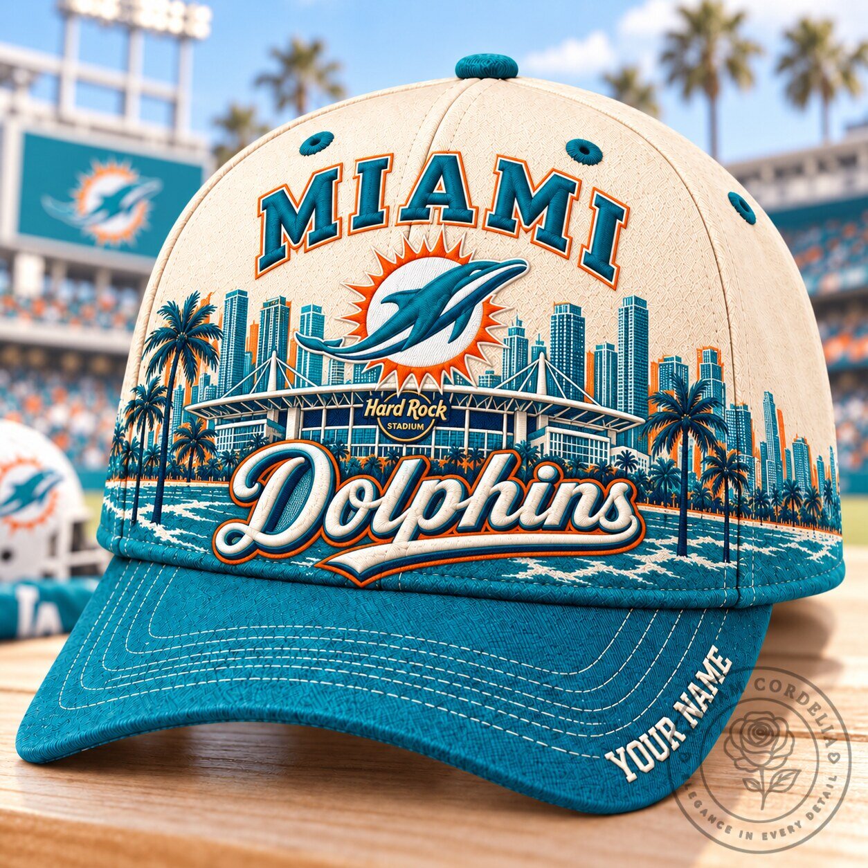 Miami Dolphins NFL Football Team Hard Rock Stadium Skyline Custom Cap Hat 2 Miami Dolphins NFL Football Team Hard Rock Stadium Skyline Custom Cap Hat