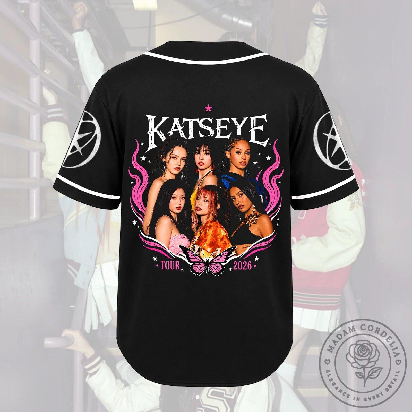 KATSEYE The 2026 Tour Pink Flame Cyberpunk Baseball Jersey 9 KATSEYE The 2026 Tour Pink Flame Cyberpunk Baseball Jersey