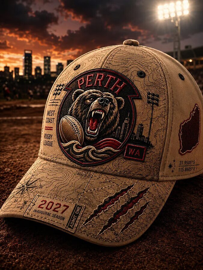 Perth West Coast Rugby League Bear Mascot Inaugural Season Cap Hat