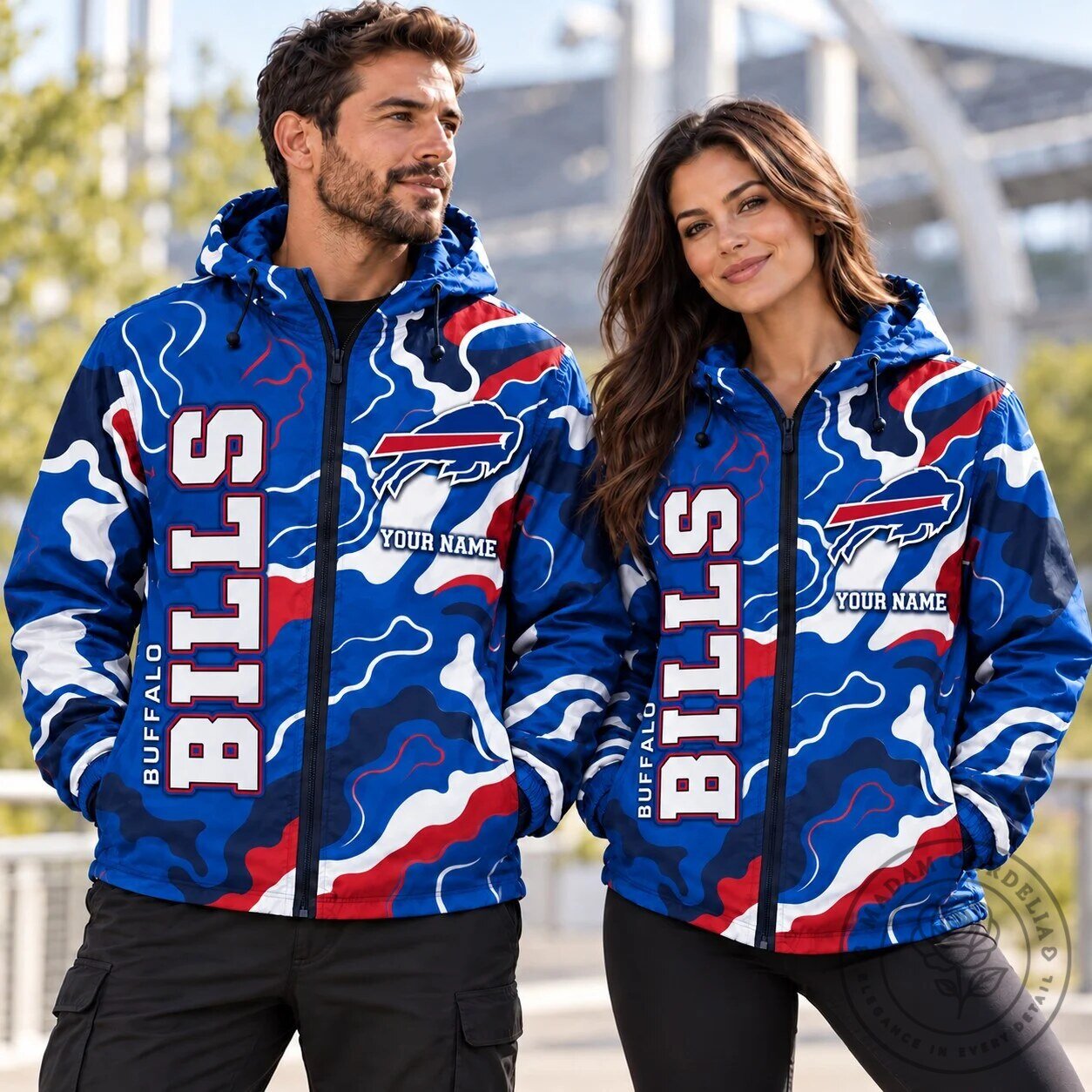Buffalo Bills NFL Football Team Blue Camouflage Pattern Custom Name Jacket