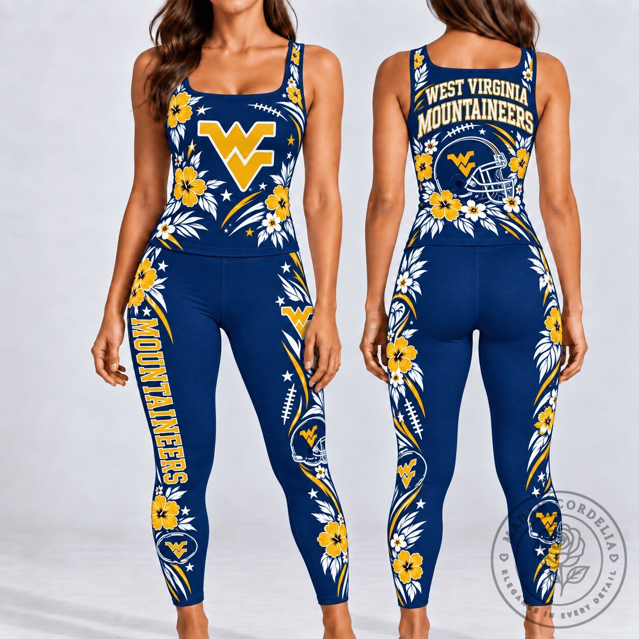 West Virginia Mountaineers Football Floral Design Tank Top and Leggings Set