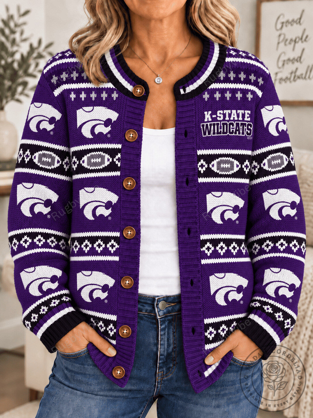 Kansas State Wildcats NCAA Team Logo Knitted Cardigan Sweater