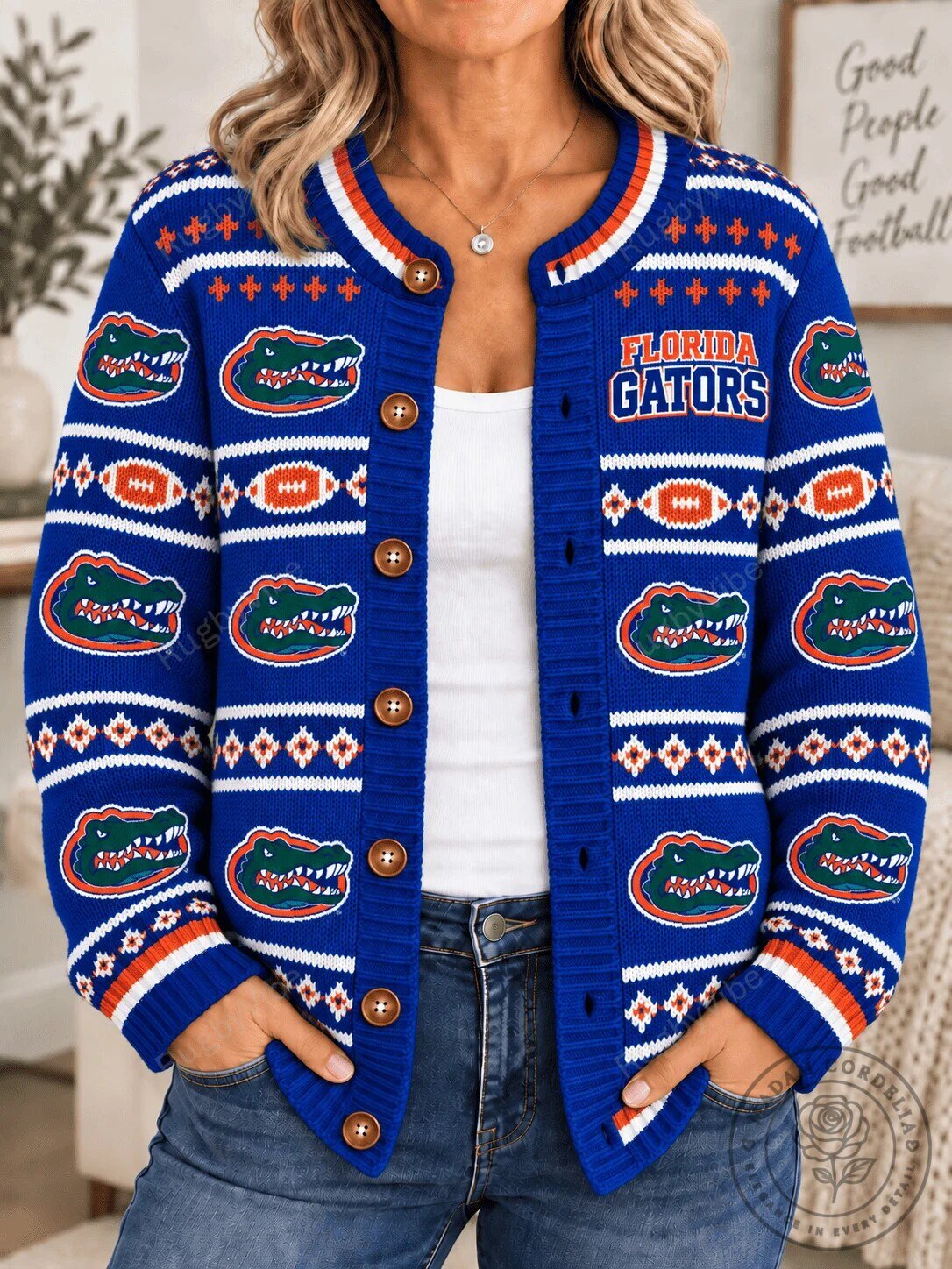 Florida Gators Football Team Logo Blue Knitted Cardigan Sweater