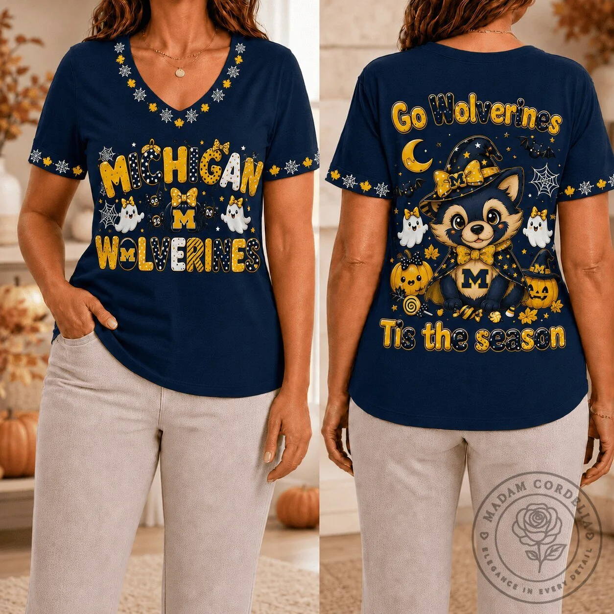 Michigan Wolverines Halloween V-Neck T-Shirt for Women