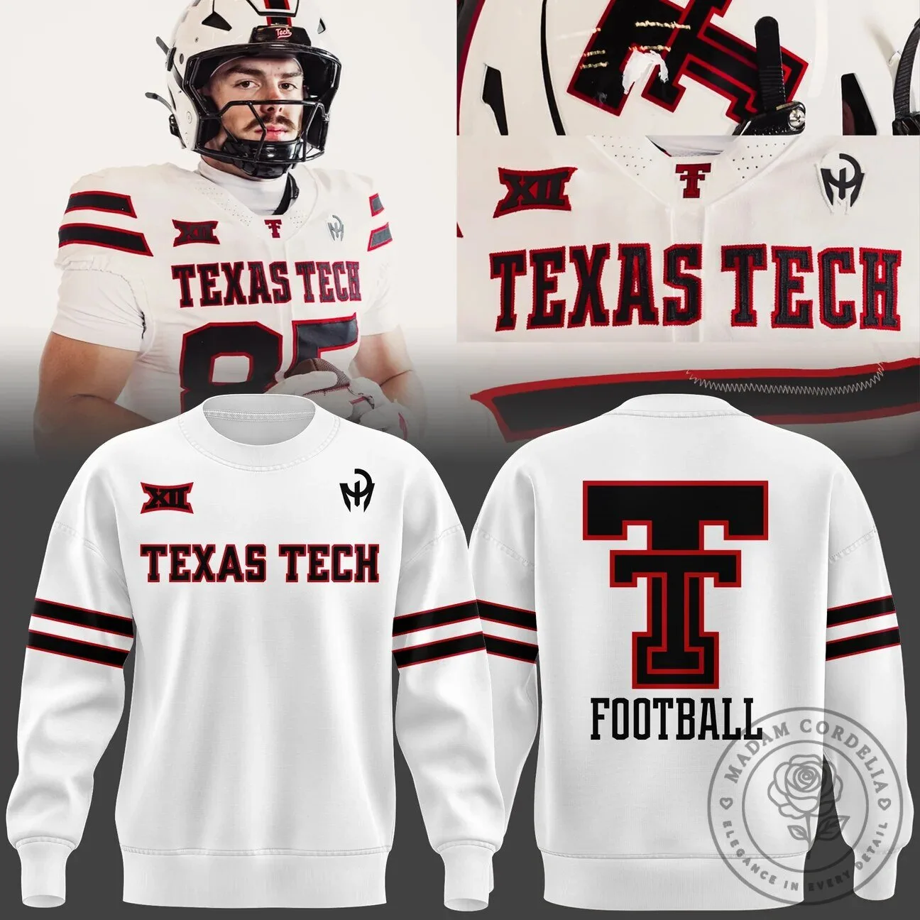 Texas Tech Red Raiders Football Team White Crewneck Sweatshirt 2 Texas Tech Red Raiders Football Team White Crewneck Sweatshirt