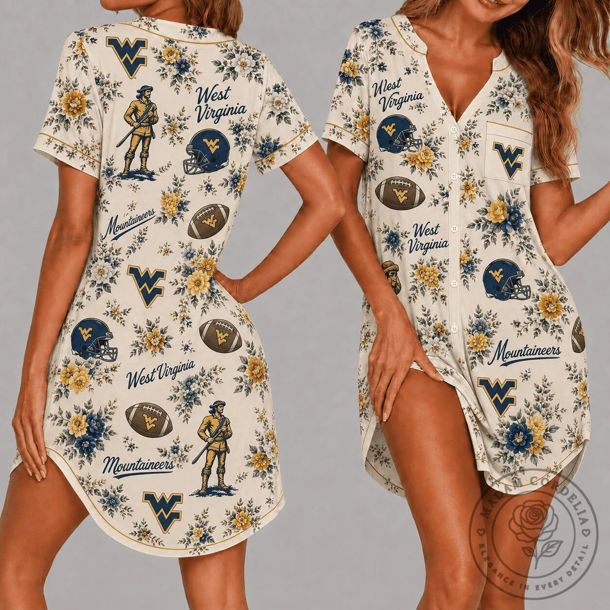 West Virginia Mountaineers Floral Pattern Women's Pajamas Dress