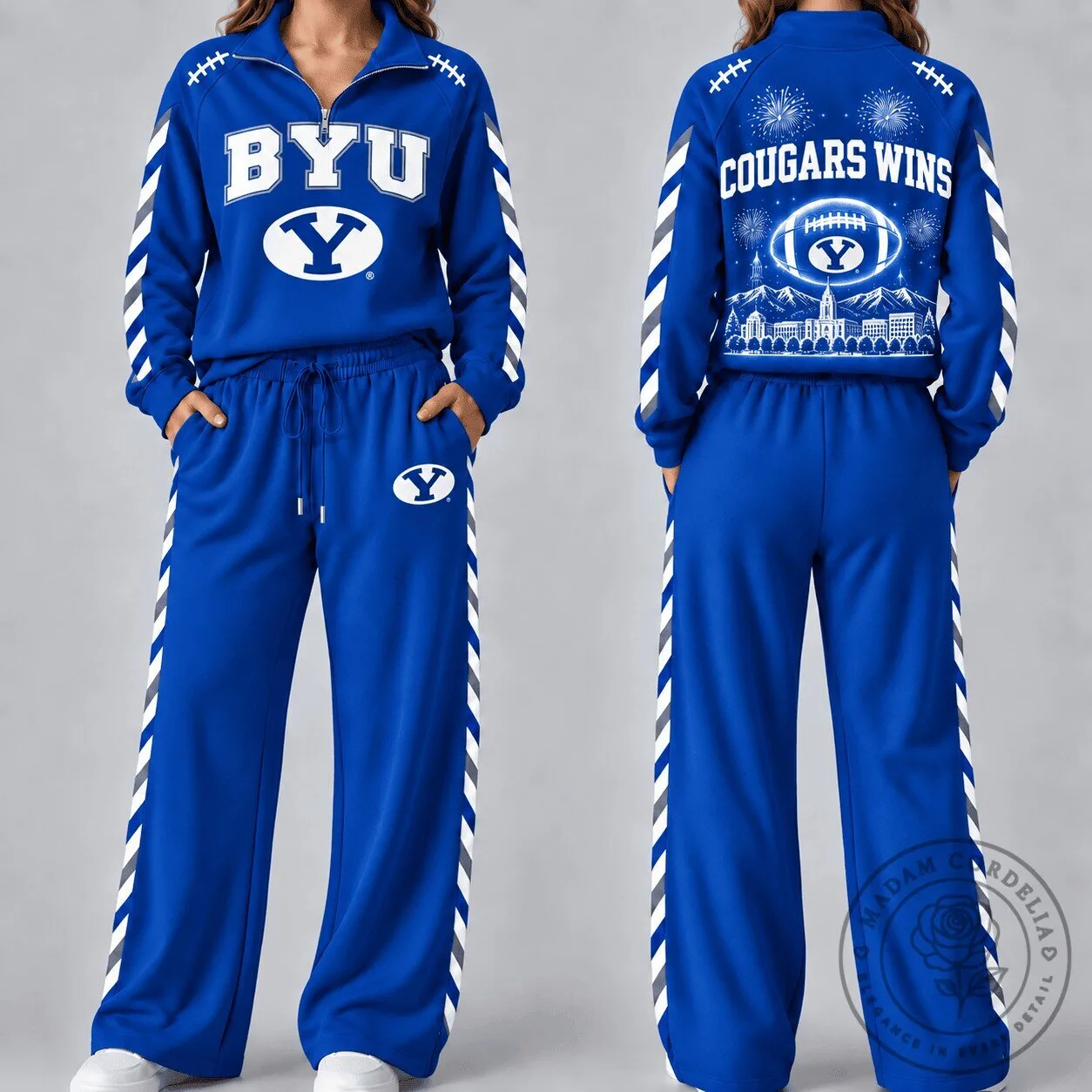 BYU Cougars Royal Blue Quarter-Zip Pullover and Wide-Leg Pants Set