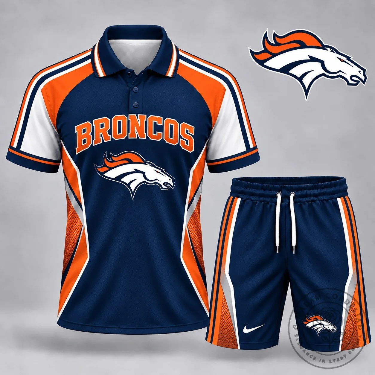 Denver Broncos NFL Team Logo Navy Blue Polo Shirt and Shorts Set