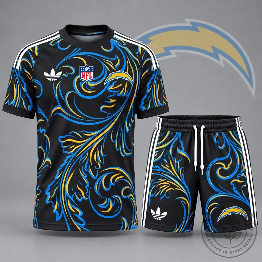 Los Angeles Chargers Heritage Swirl Pattern Black and Blue Football Jersey Set Los Angeles Chargers Heritage Swirl Pattern Black and Blue Football Jersey Set