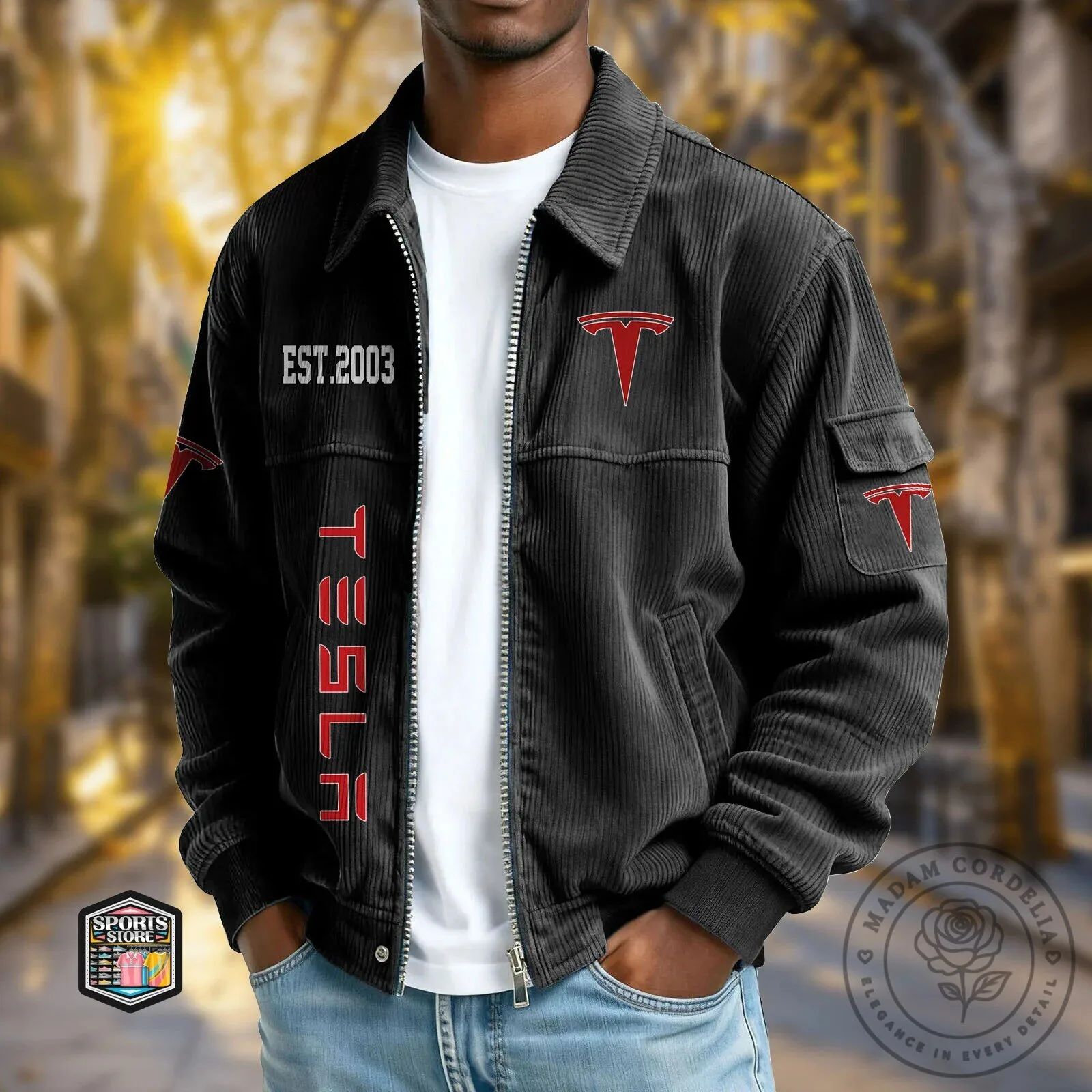 Tesla Motors Established 2003 Corduroy Black Jacket