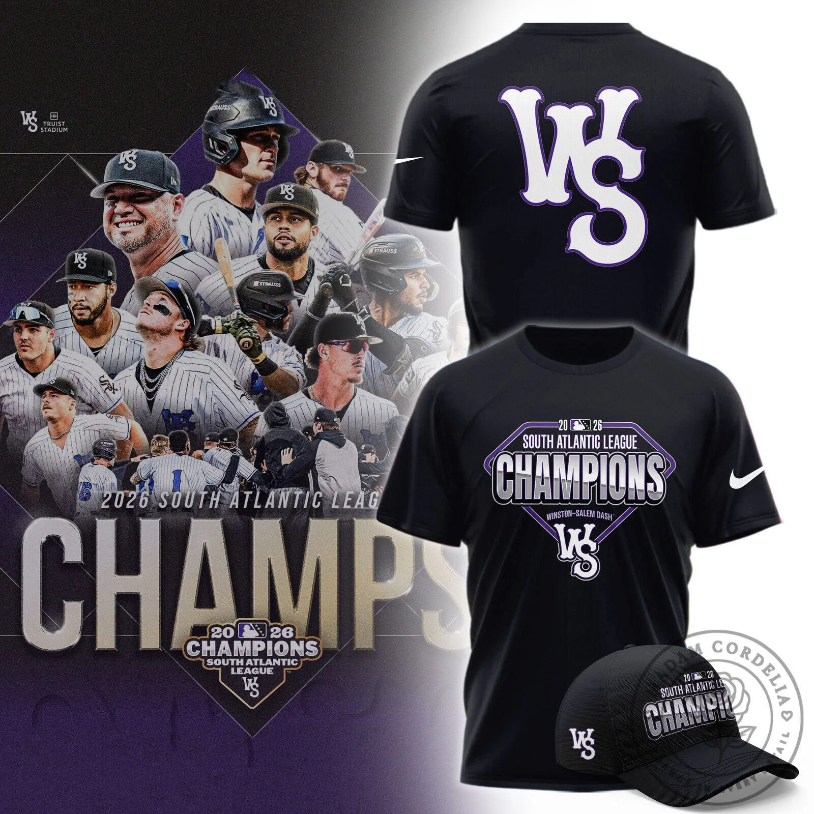 Winston-Salem Dash 2026 South Atlantic League Champions Black T-Shirt