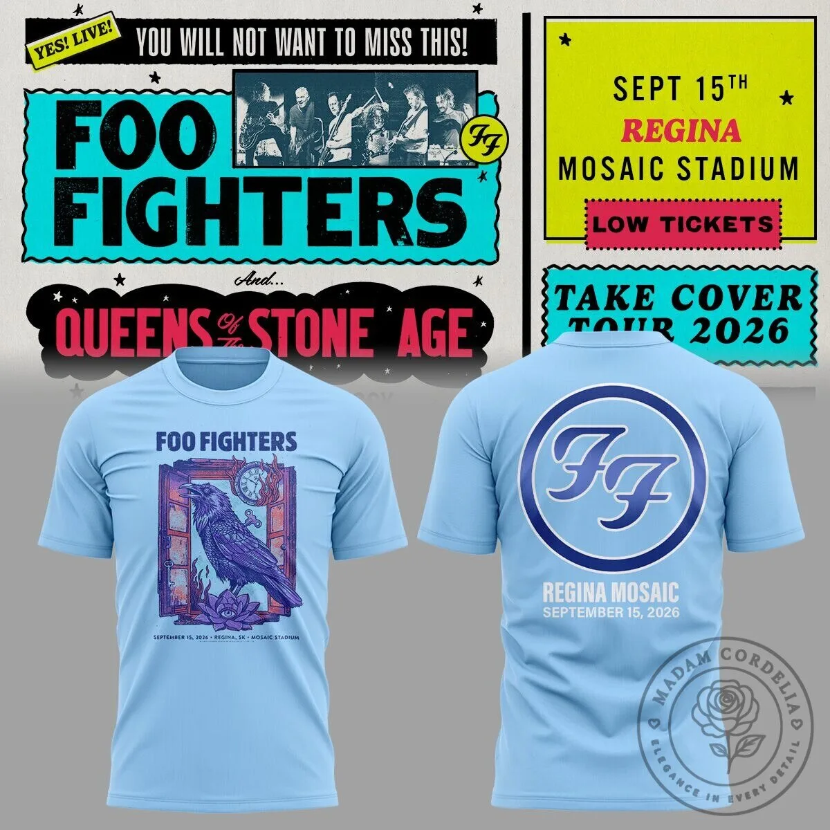 Foo Fighters and Queens of the Stone Age Take Cover Tour 2026 T-Shirt