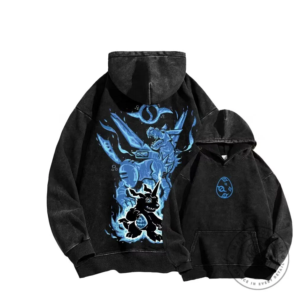 Digimon Gabumon Blue Flame Evolution Washed Black Hoodie