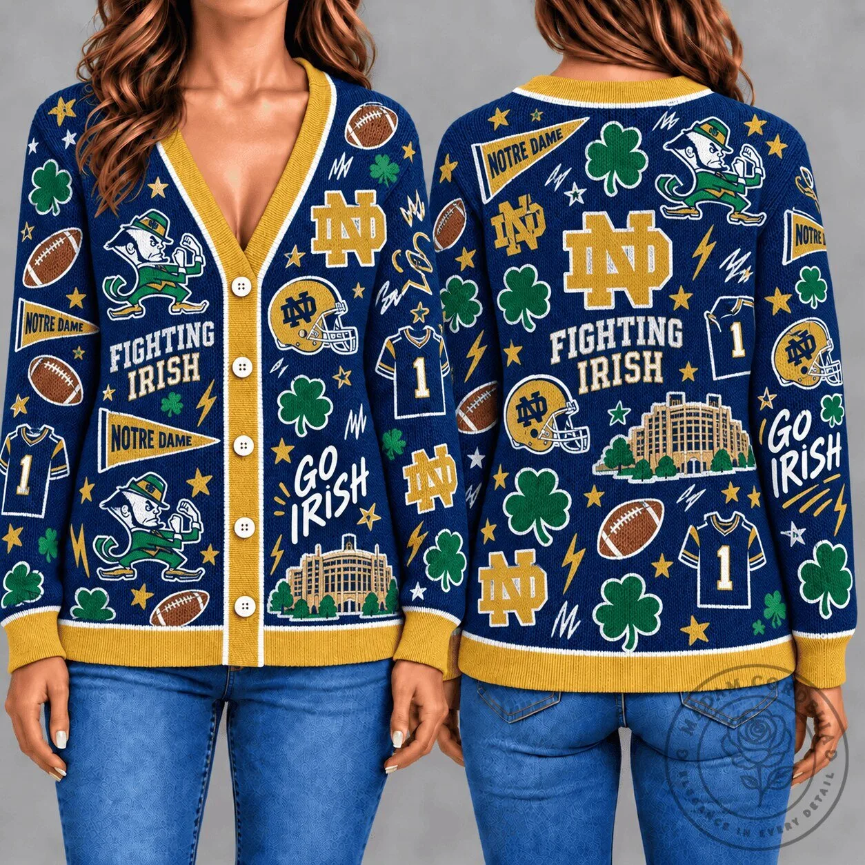 Notre Dame Fighting Irish Football Knitted Cardigan Sweater