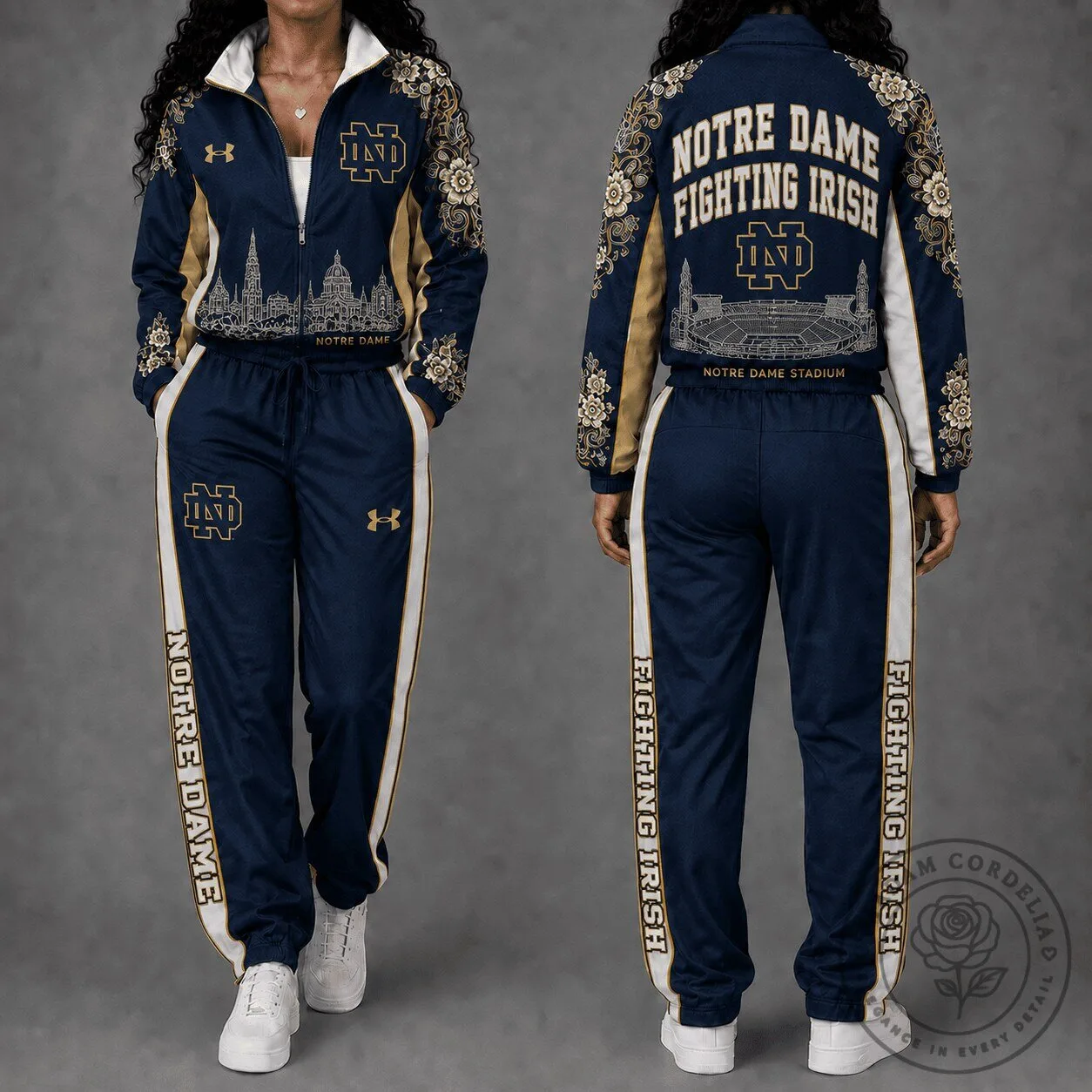 Notre Dame Fighting Irish Stadium Floral Pattern Tracksuit Jacket and Pants Set