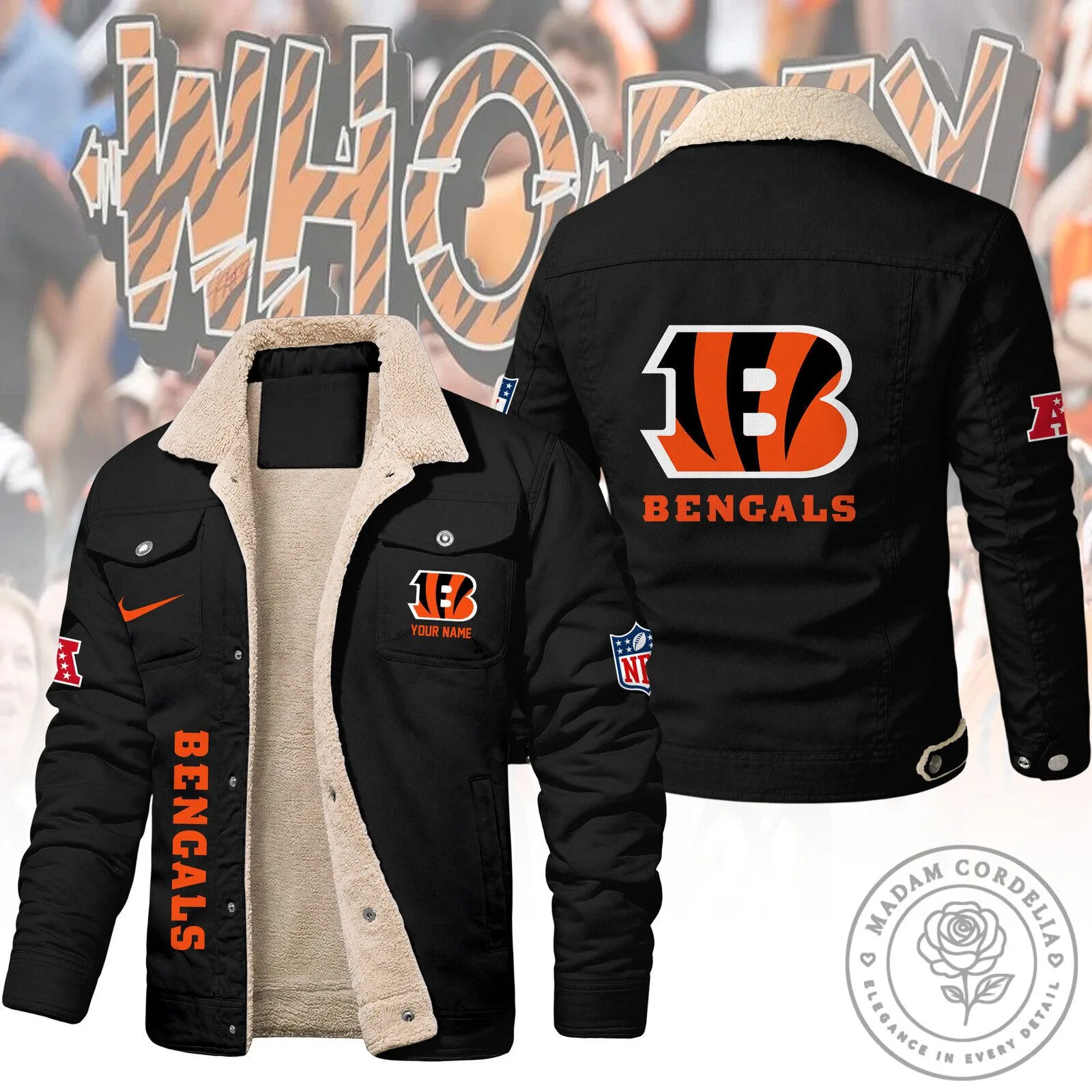 Cincinnati Bengals NFL Sherpa Lined Denim Jacket 2 Cincinnati Bengals NFL Sherpa Lined Denim Jacket