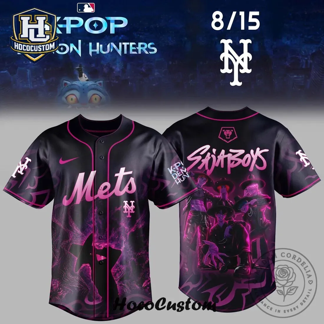 New York Mets Baseball Kpop Demon Hunters Saja Boys Black Jersey
