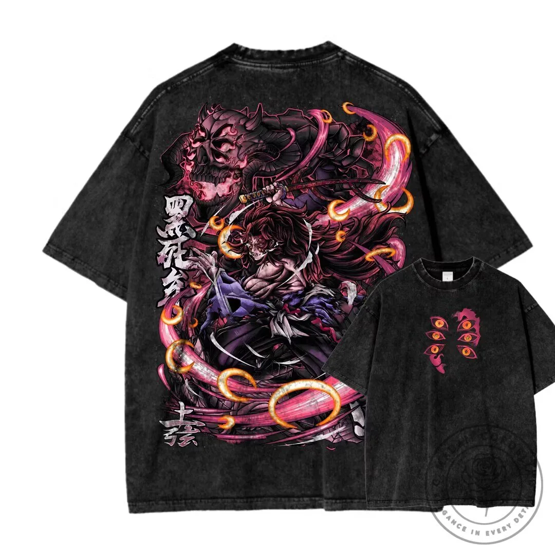 Demon Slayer Shirt Washed Black Anime Manga Graphic T-Shirt
