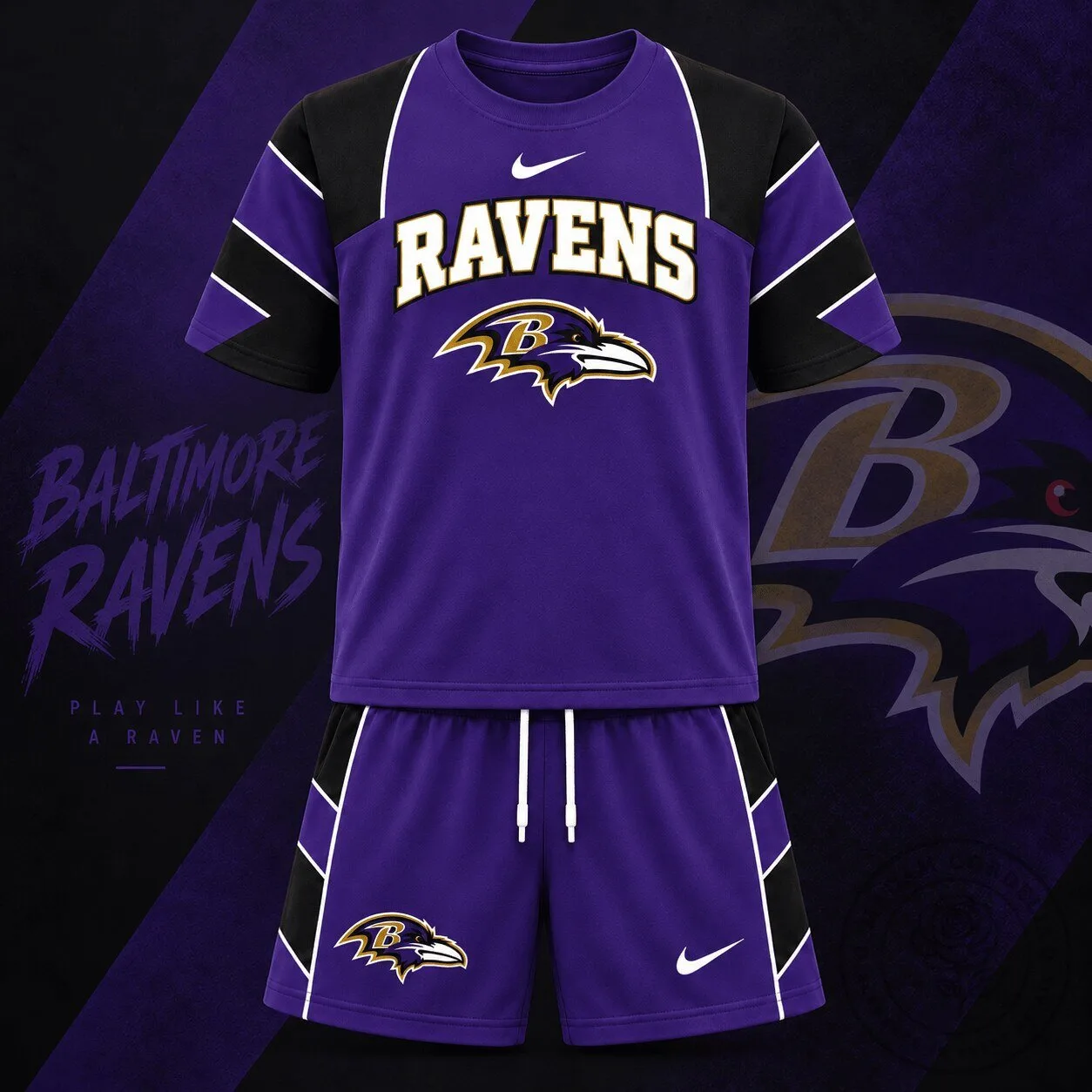 Baltimore Ravens NFL Game Day Purple and Black Youth Football Jersey and Shorts Set