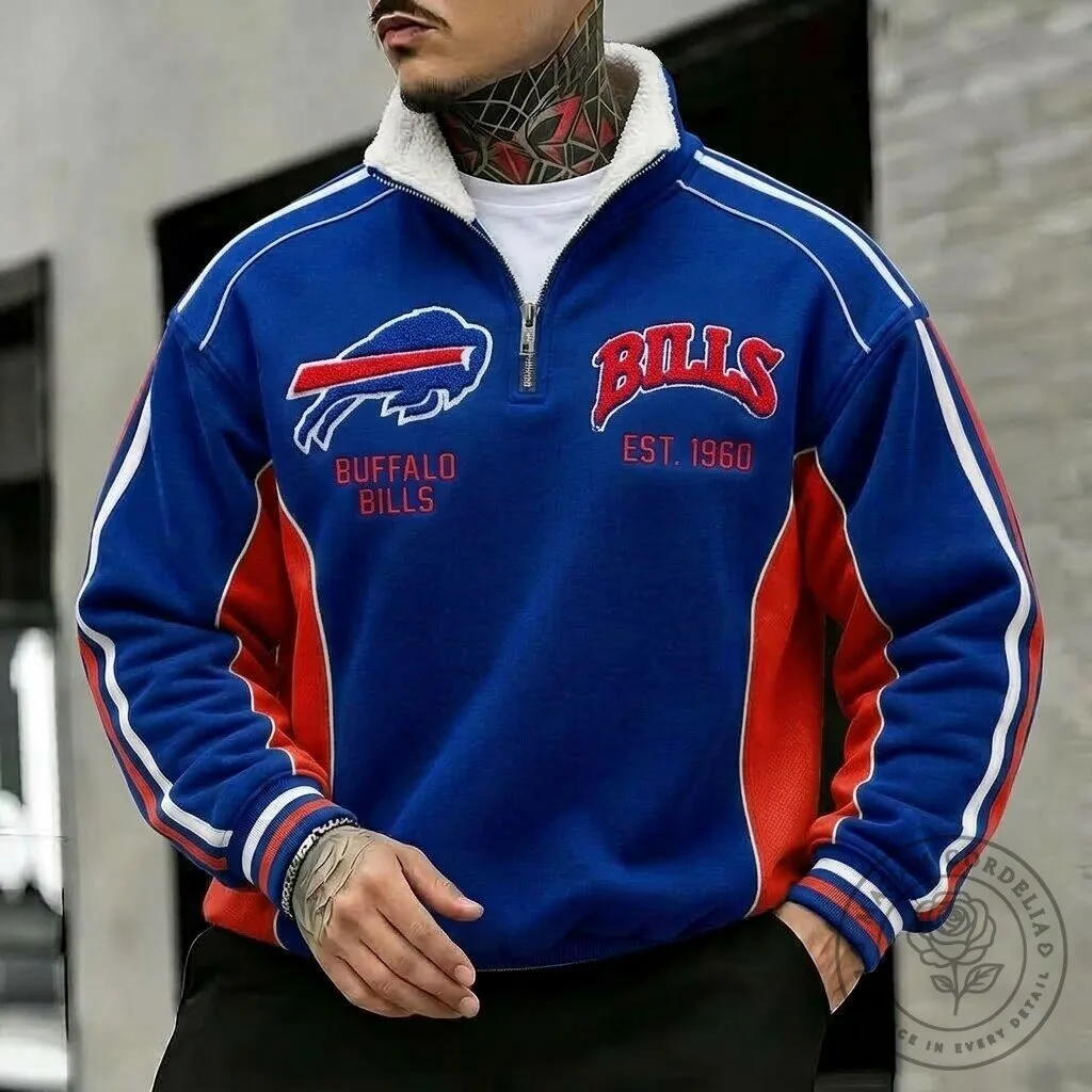 Buffalo Bills Quarter-Zip Pullover Jacket with Sherpa Lining