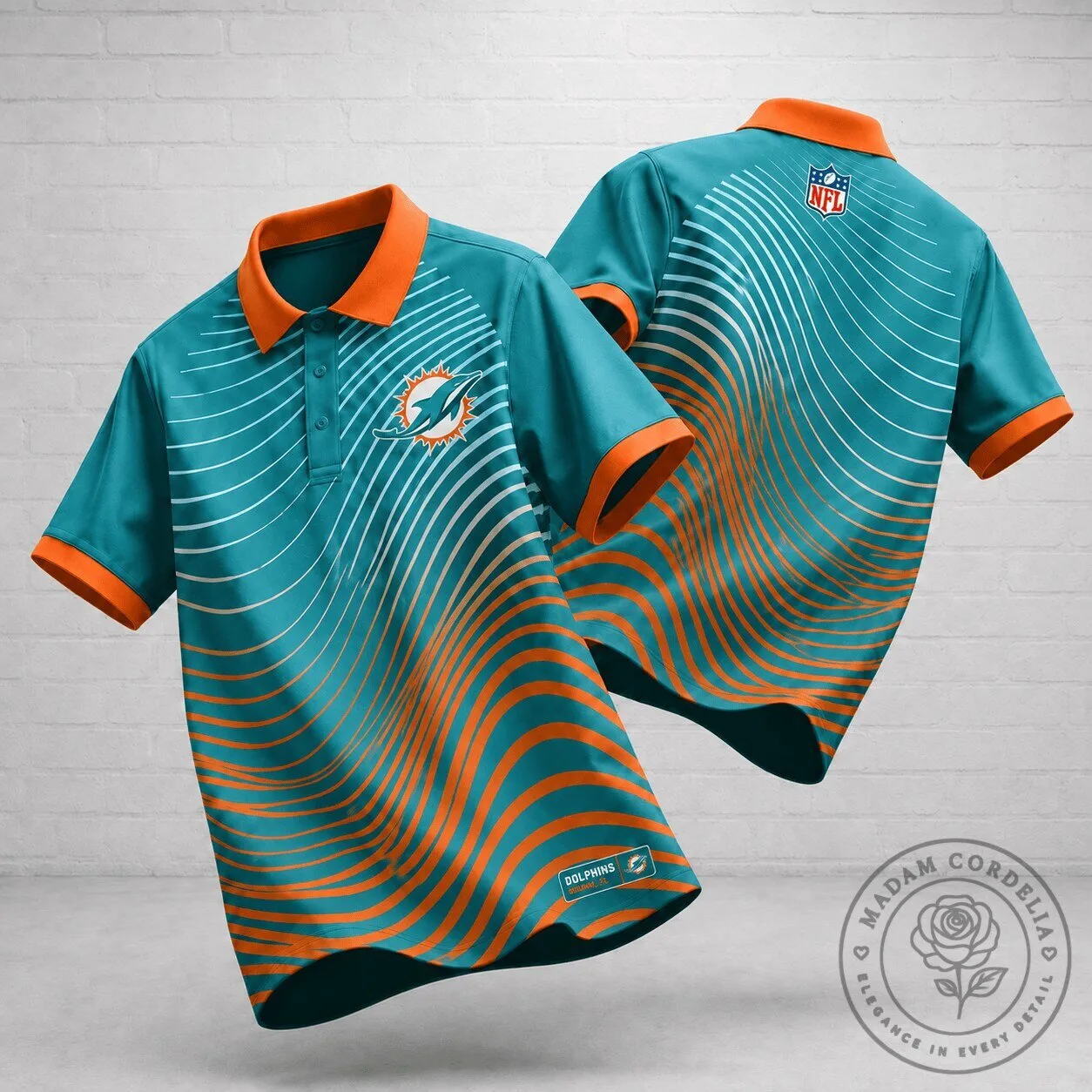 Miami Dolphins Polo Shirt Premium NFL Gridiron Soundwave Pulse Design