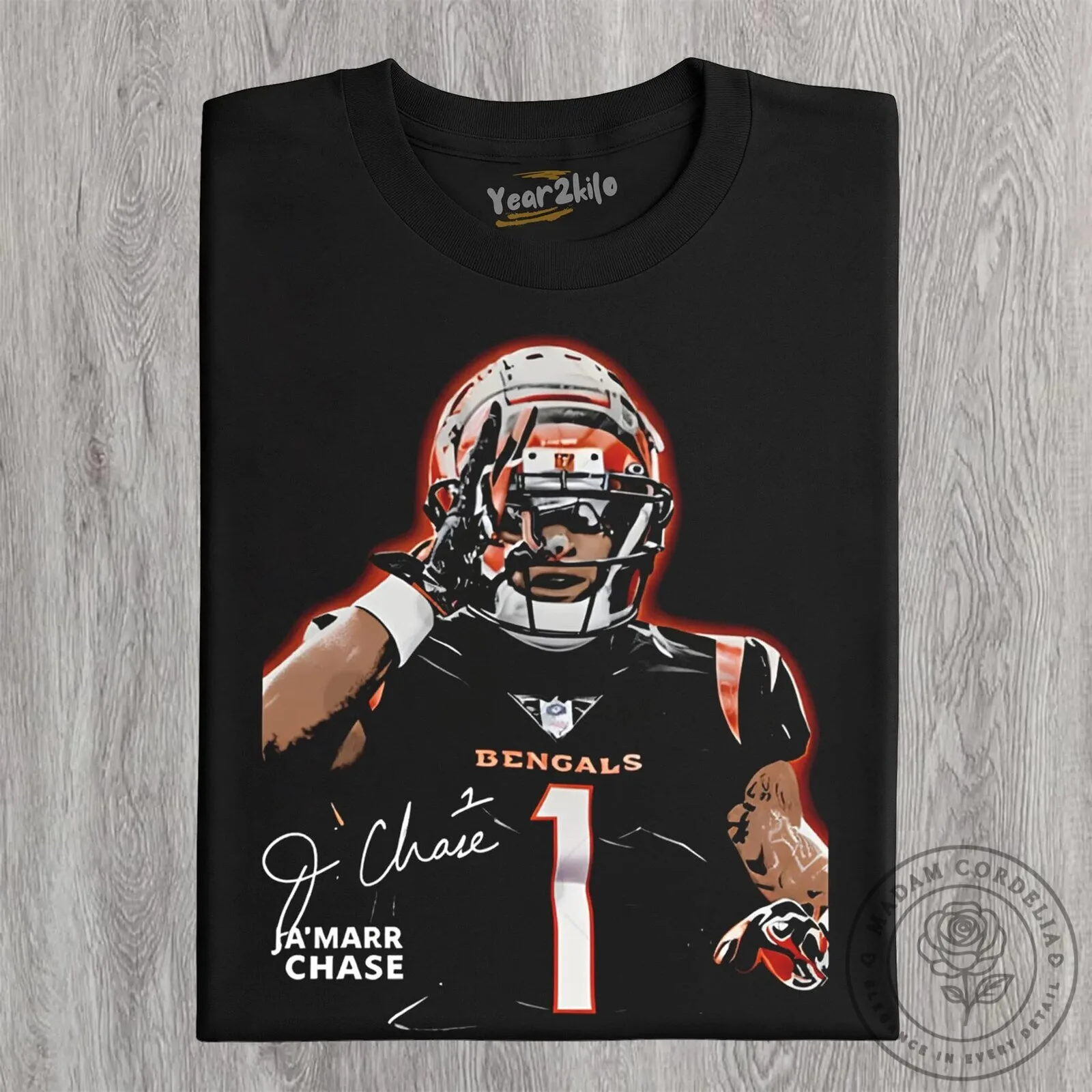 Cincinnati Football Ja'Marr Chase Number One Vintage Washed T-Shirt 14 Cincinnati Football Ja