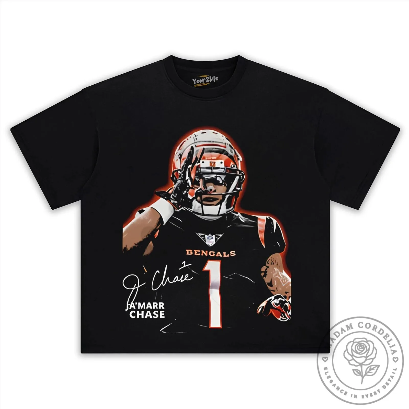 Cincinnati Football Ja'Marr Chase Number One Vintage Washed T-Shirt 15 Cincinnati Football Ja