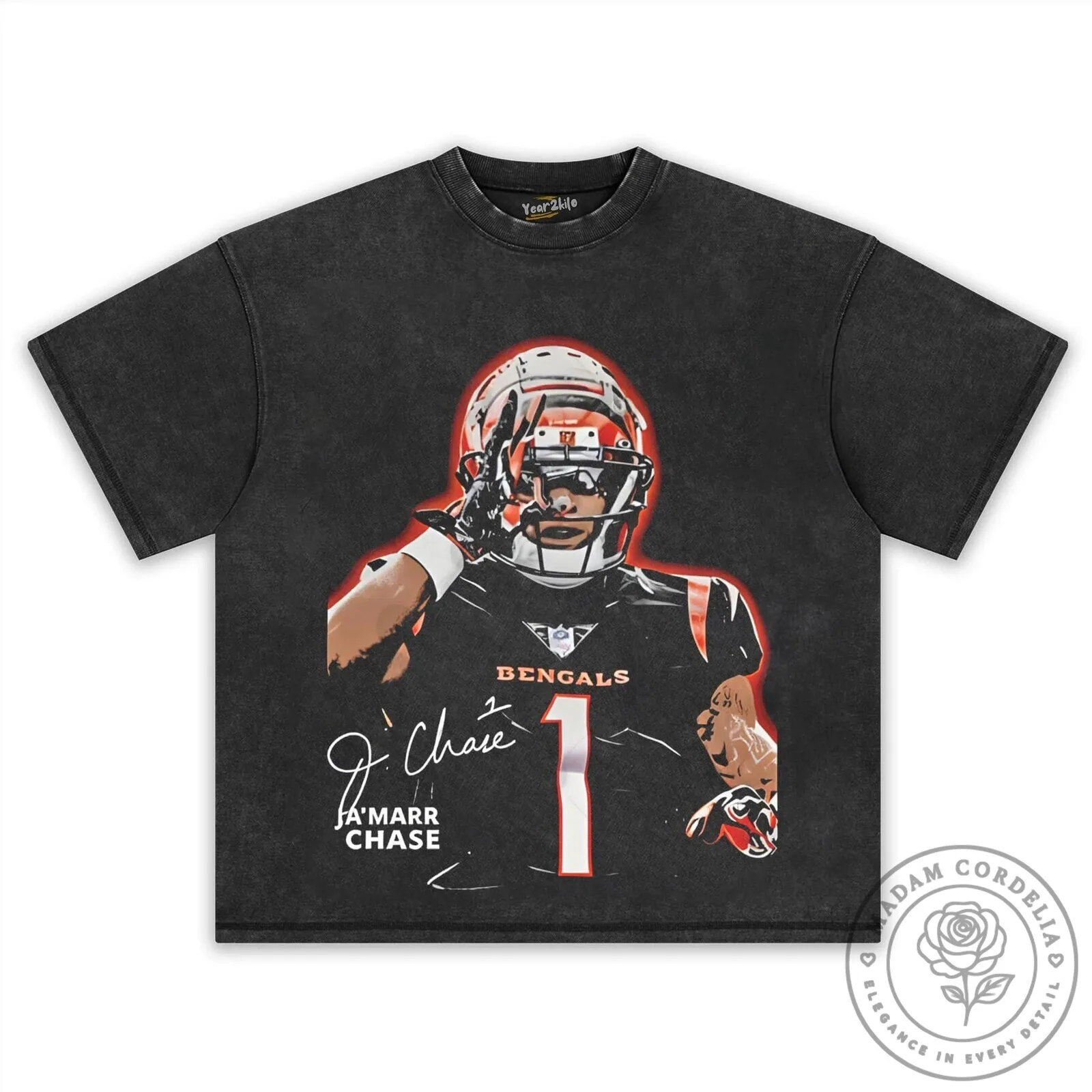 Cincinnati Football Ja'Marr Chase Number One Vintage Washed T-Shirt 16 Cincinnati Football Ja