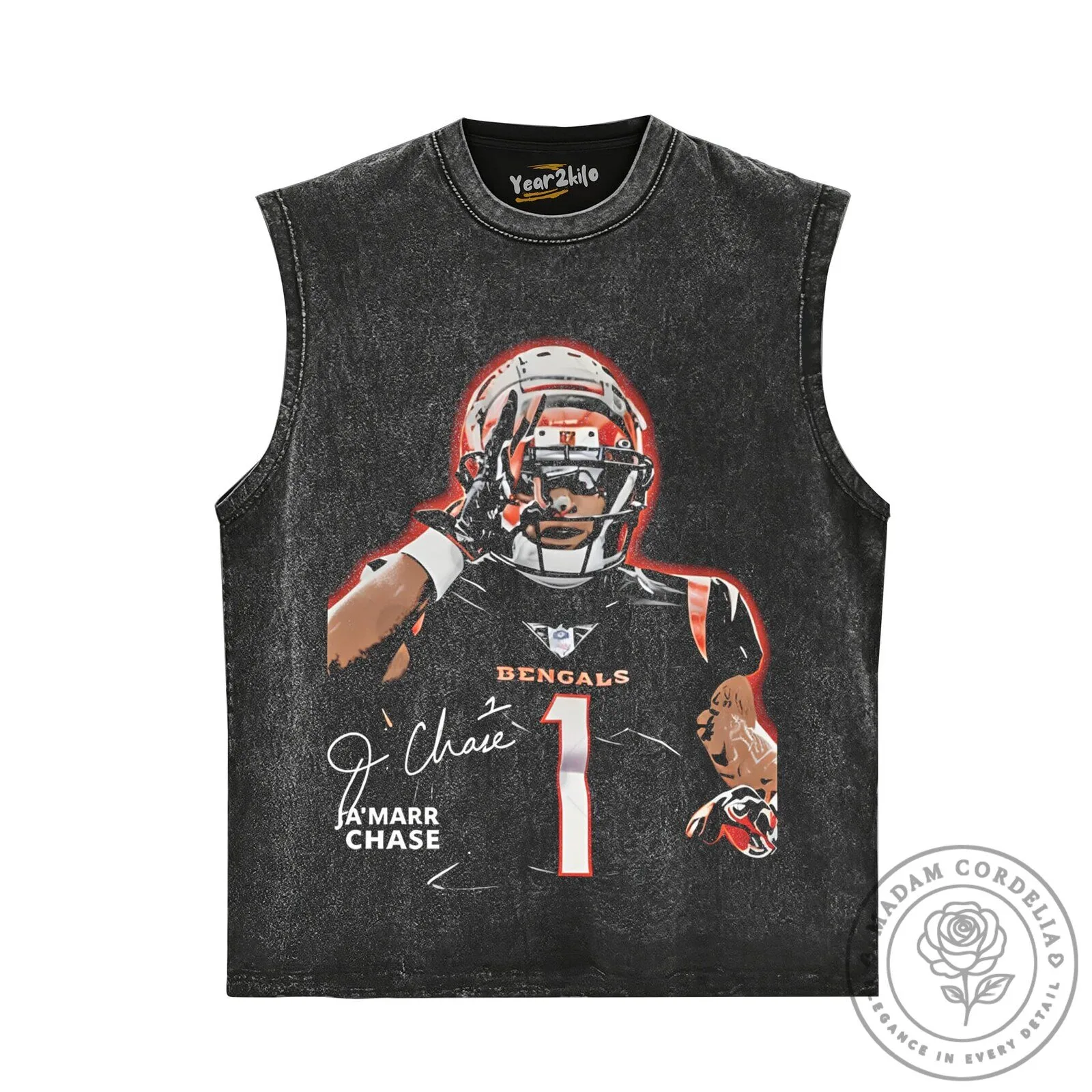Cincinnati Football Ja'Marr Chase Number One Vintage Washed T-Shirt 17 Cincinnati Football Ja
