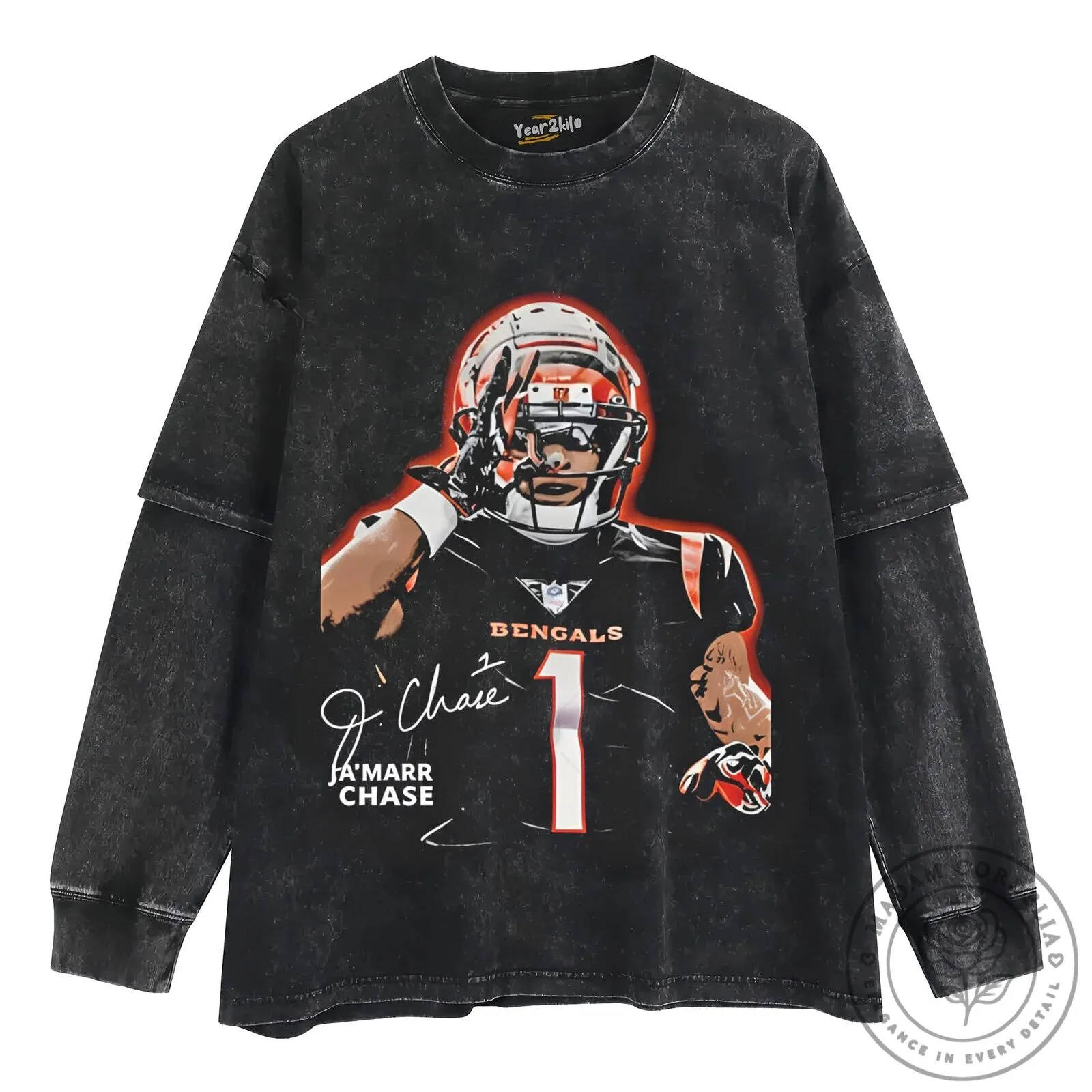 Cincinnati Football Ja'Marr Chase Number One Vintage Washed T-Shirt 18 Cincinnati Football Ja