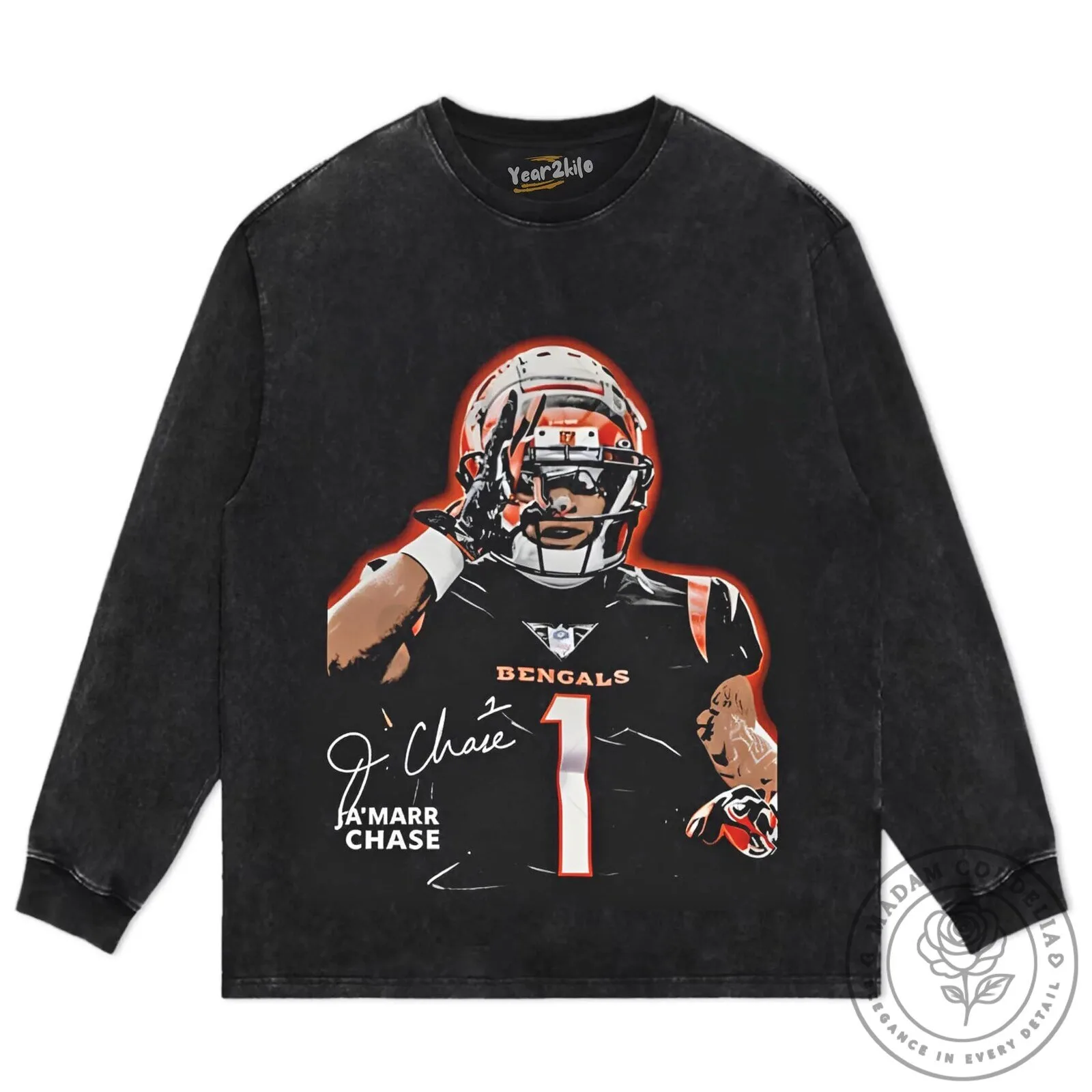Cincinnati Football Ja'Marr Chase Number One Vintage Washed T-Shirt 20 Cincinnati Football Ja