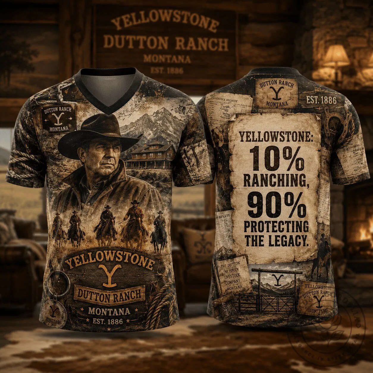 Yellowstone Dutton Ranch Vintage Western Portrait T-Shirt for Fans Who Live the Cowboy Legacy