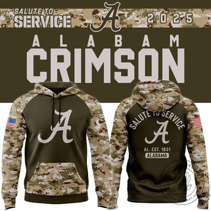 Alabama Crimson Tide Football Salute To Service 2025 Hoodie