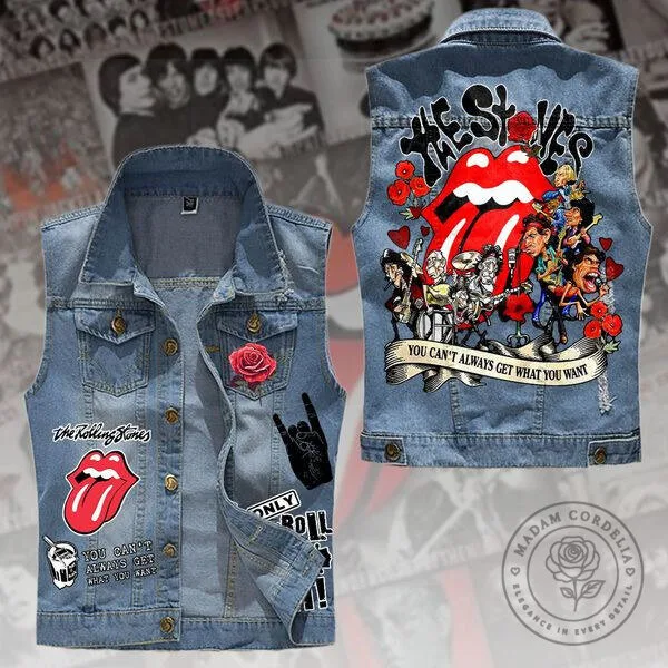 The Rolling Stones Rock and Roll Band Denim Jacket Vest