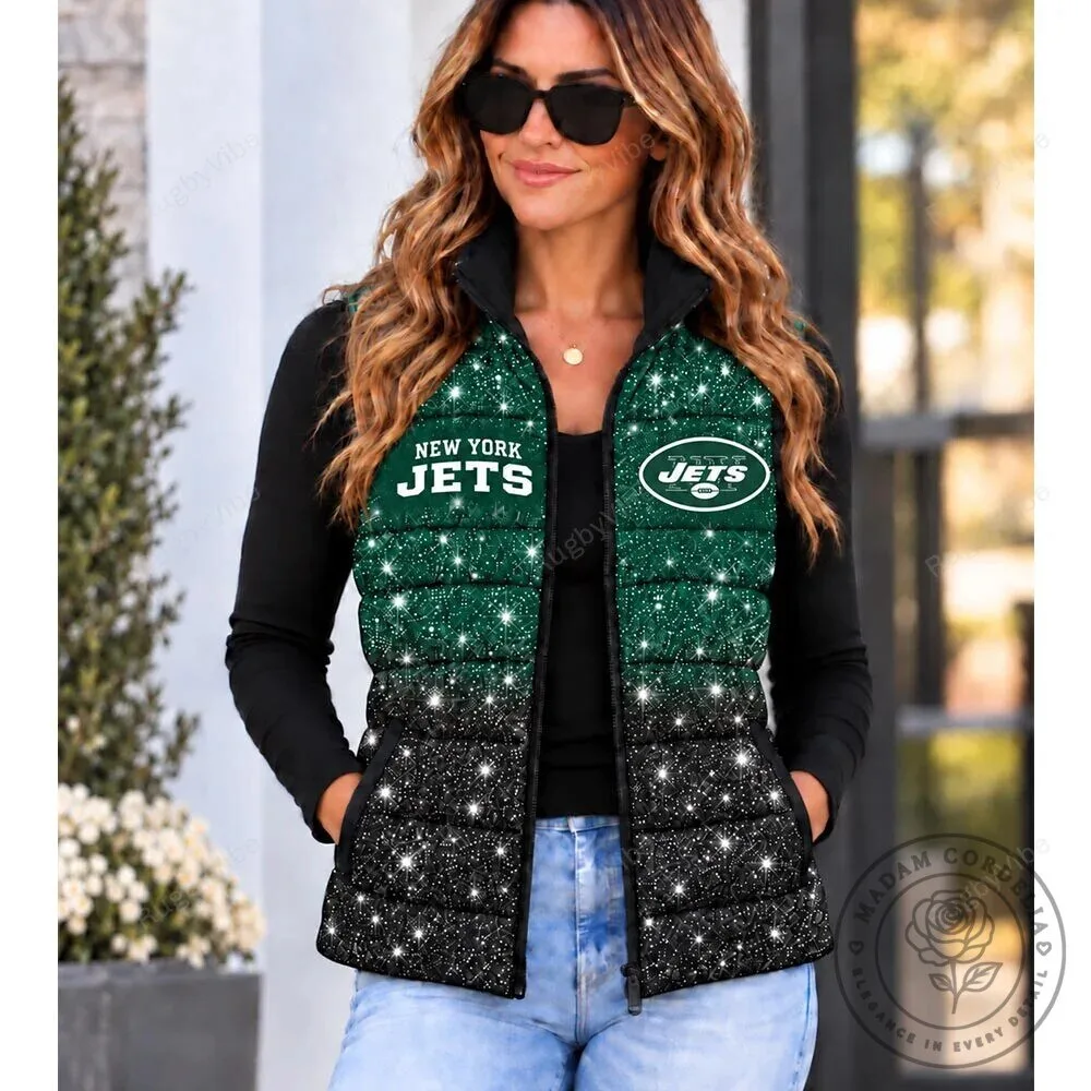 New York Jets NFL Football Team Sparkle Puffer Vest