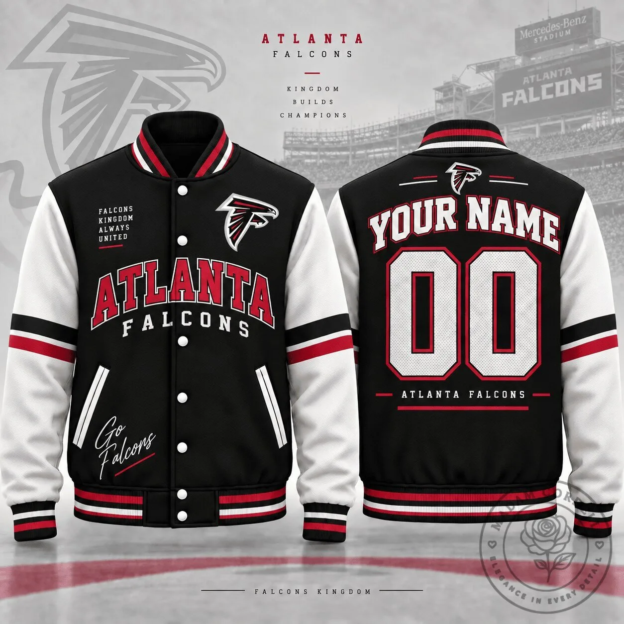 Atlanta Falcons Kingdom Builds Champions Custom Name Number Varsity Jacket
