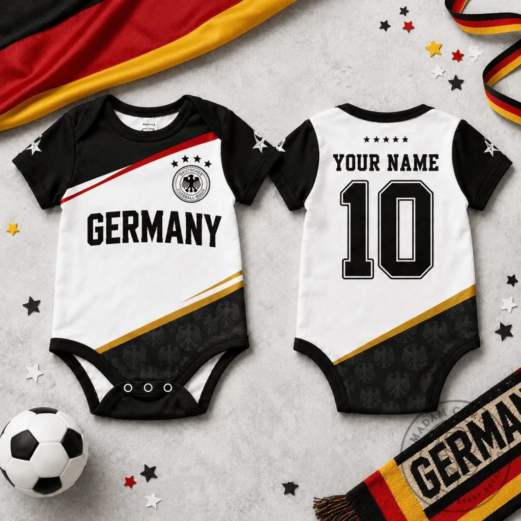 Germany National Football Team Baby Bodysuit with Customizable Name and Number Germany National Football Team Baby Bodysuit with Customizable Name and Number
