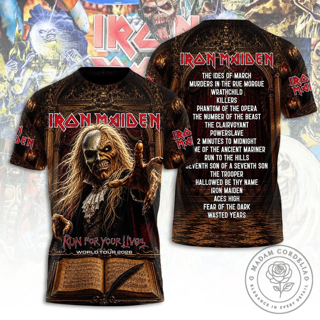 Graphic Band T-Shirt for Iron Maiden's Run For Your Lives World Tour 2026