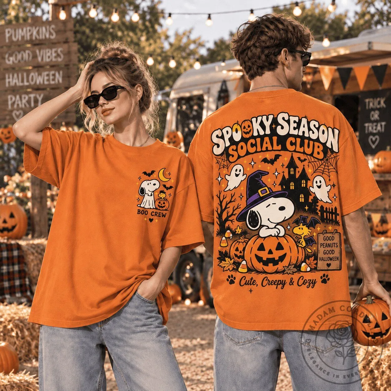 Snoopy Spooky Season Social Club Halloween Pumpkin Orange T-Shirt