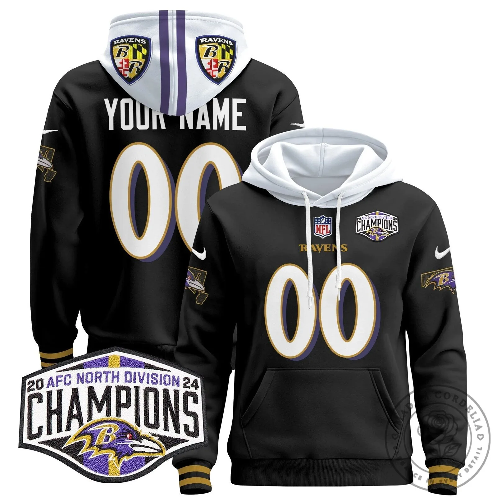 Baltimore Ravens 2024 AFC North Division Champions Custom Pullover Hoodie 11 Baltimore Ravens 2024 AFC North Division Champions Custom Pullover Hoodie