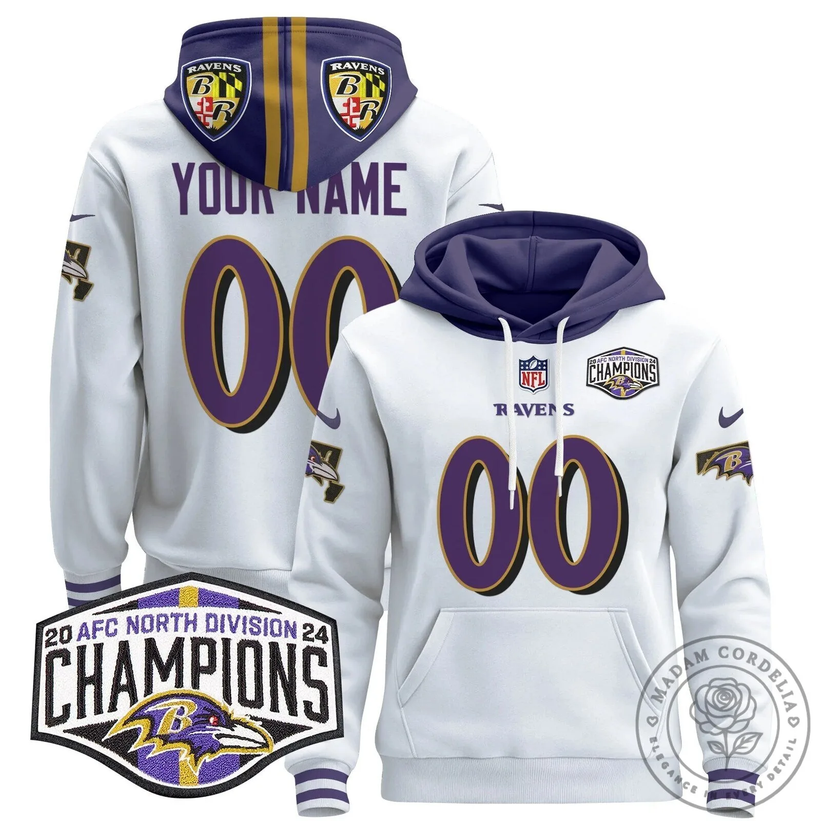 Baltimore Ravens 2024 AFC North Division Champions Custom Pullover Hoodie 13 Baltimore Ravens 2024 AFC North Division Champions Custom Pullover Hoodie