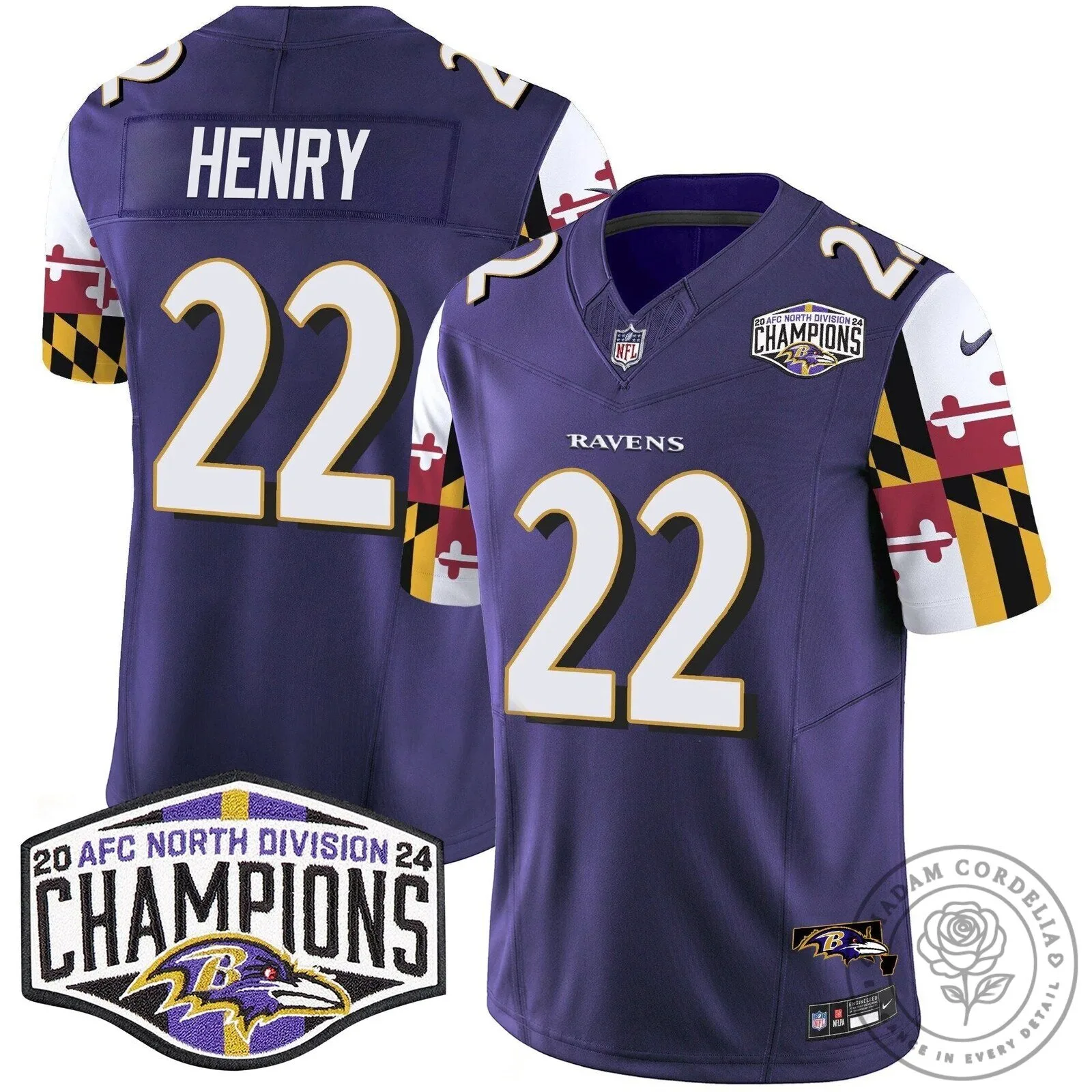 Baltimore Ravens 2024 AFC North Division Champions Henry Number 22 Football Jersey
