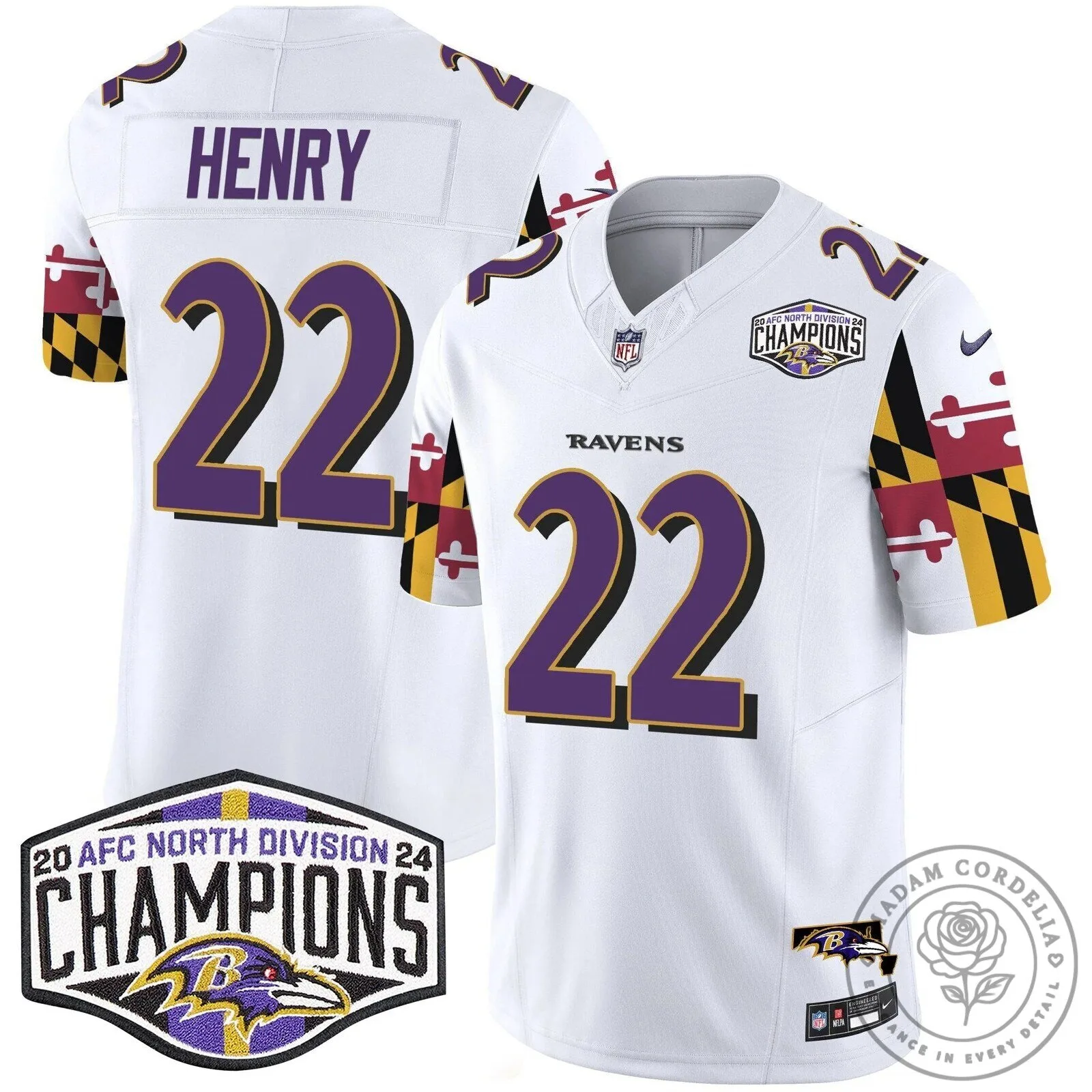Baltimore Ravens 2024 AFC North Division Champions Henry Number 22 Football Jersey 41 Baltimore Ravens 2024 AFC North Division Champions Henry Number 22 Football Jersey